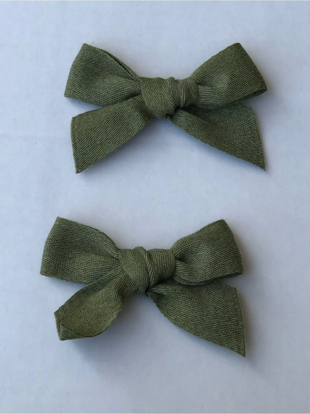 Handmade Olive Green Cotton Hair Bows - Set of 2